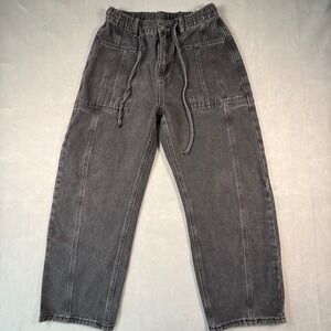 Live In Comfort Womens Gray High Waist Elastic Drawstring Barrel Pocket Jeans